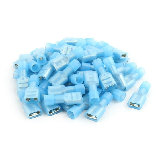 50Pcs 16-14AWG Wire Insulated 6.3mm Female Spade Crimp Terminal Connector Blue