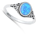 thumbnail image 4 of CHOOSE YOUR COLOR Oval Blue Simulated Opal Bali Promise Ring .925 Sterling Silver Band CZ Female Size 9, 4 of 4