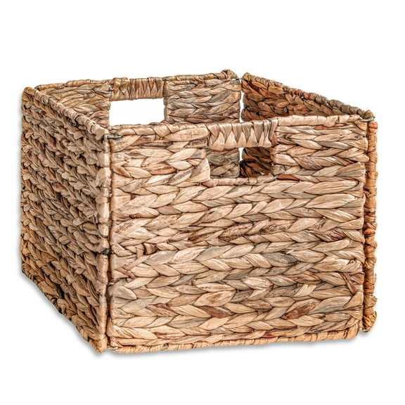12.7 in Foldable Water Hyacinth Storage Basket with Iron Wire Frame