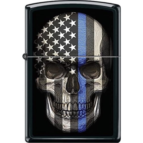 Zippo Lighter - Skull Blue Americana USA Flag Patriotic Black Matte #Z1096
