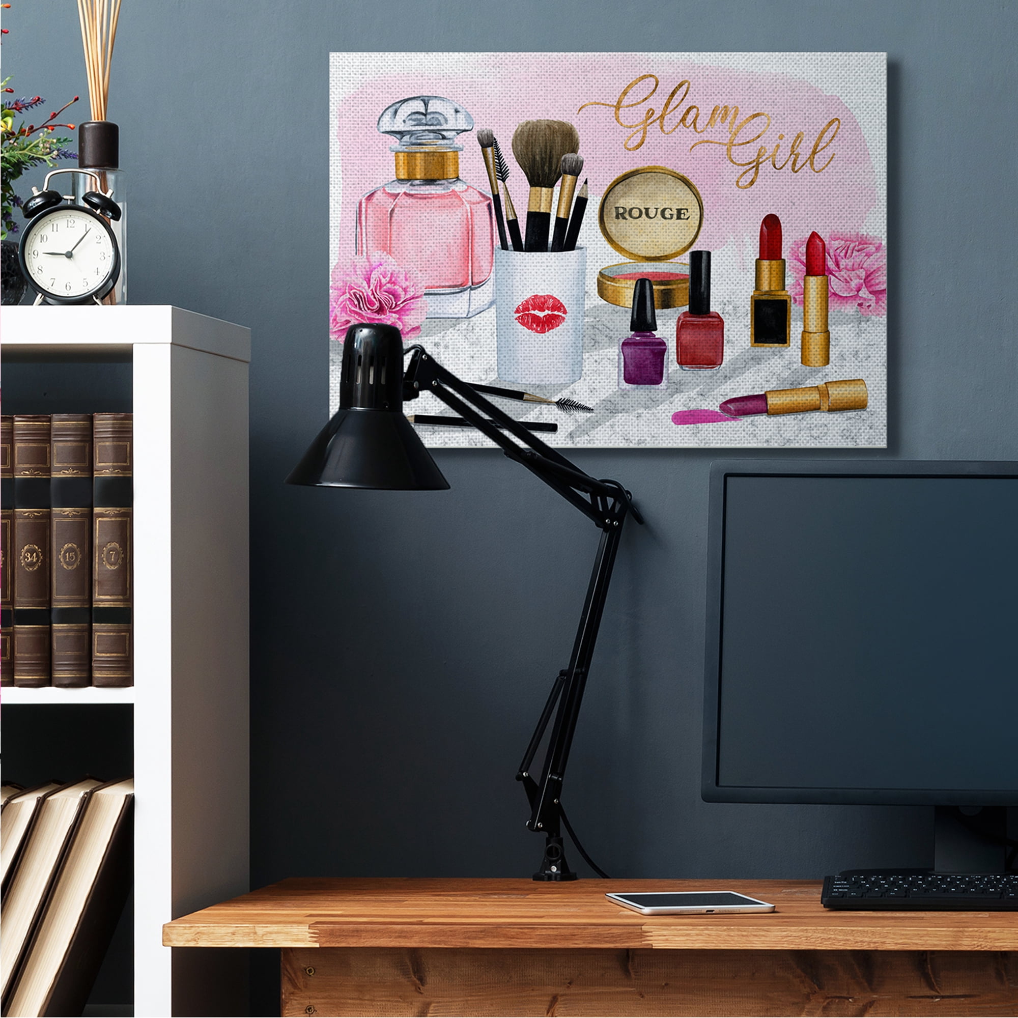 Stupell Industries Glam Girl Phrase with Fashion Cosmetic Accessories Beauty & Fashion Painting Gallery Wrapped Canvas Art Print Wall Art, 30 x 40