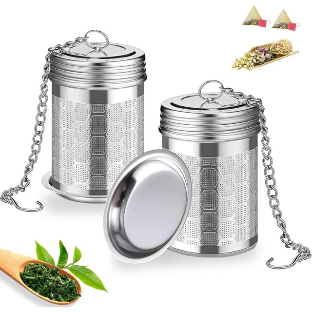 2 Pcs Stainless Steel Tea Filter,Loose Leaf Tea Infuser with Extended Chain Hook and Drip, Ultra Fine Honeycomb Design mesh Tea Filter for Brewing Tea,Spices and Seasonings
