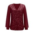 thumbnail image 4 of ShomPort Womens Sequin Tops V Neck Long Sleeve Glitter Shirts Blouse Trendy Evening Going Out Blouse Pullover, 4 of 7