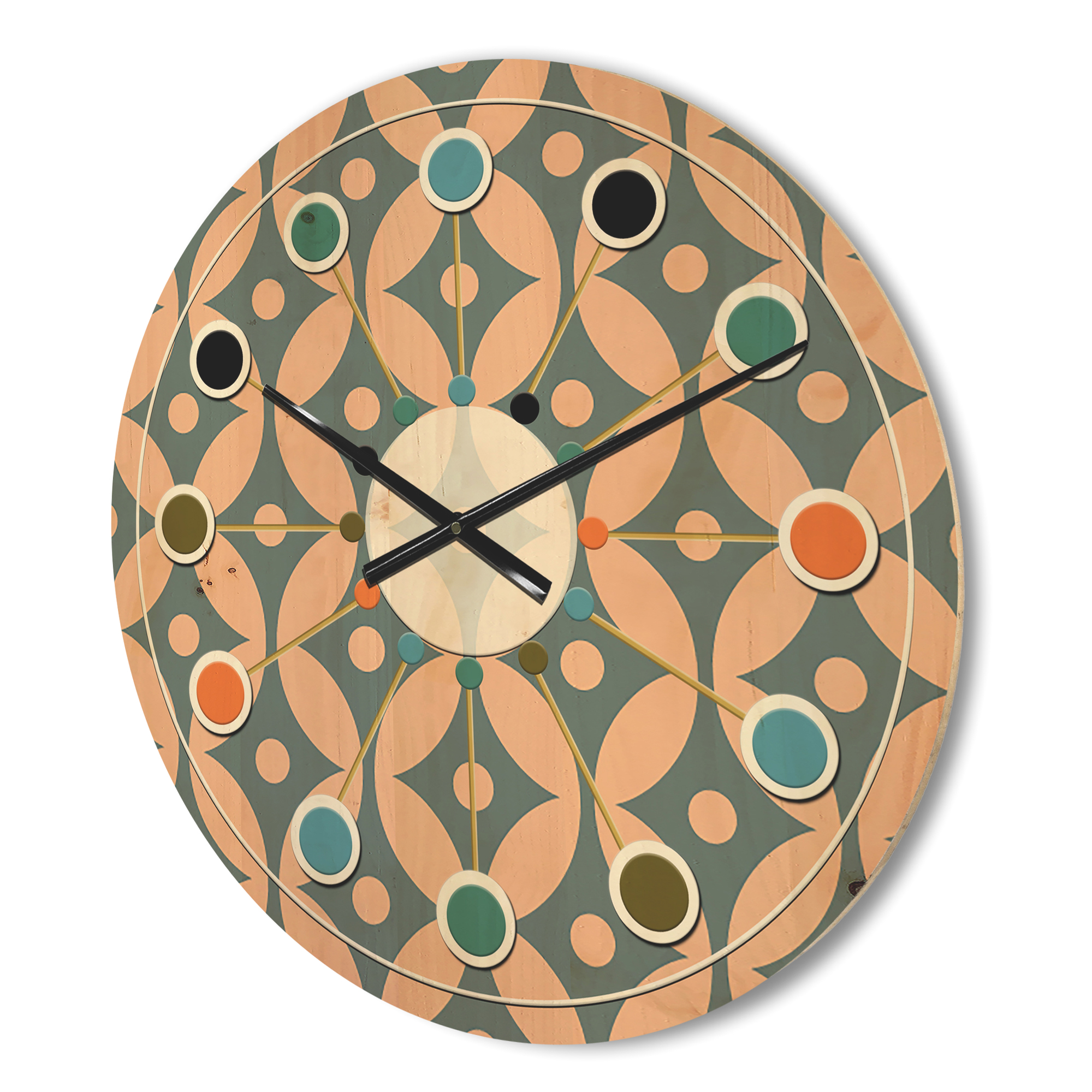 Designart 'Abstract Retro Pattern Design XV' Mid-Century Modern Wood Wall Clock