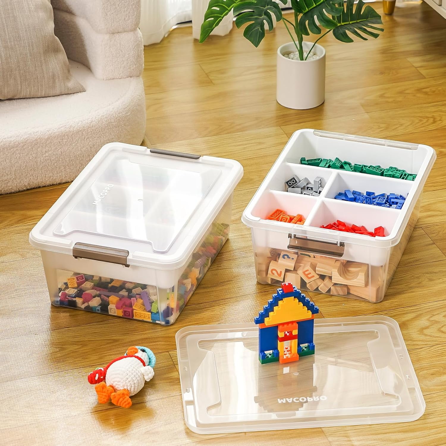 Plastic Storage Box with Removable Tray,  Organizers for Beads Tools Sewing Playdoh, White 2Pack-17QT