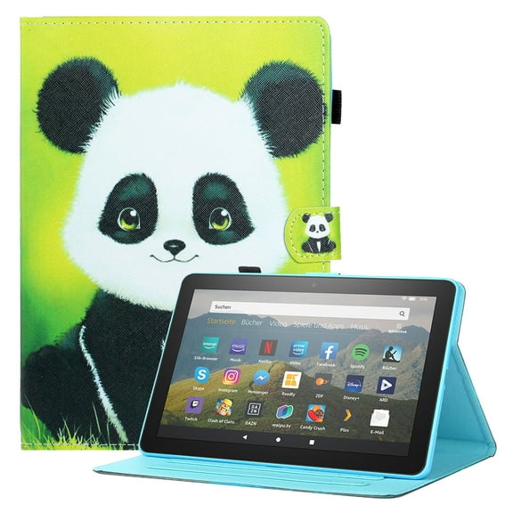 Allytech for Kindle Fire HD 10 Case(11th Generation 2021), Premium PU Leather Drop Proof Folio Stand Card Slots Pen Holder Case with Auto Sleep Wake for Fire HD 10 Plus 2021, Cute Panda