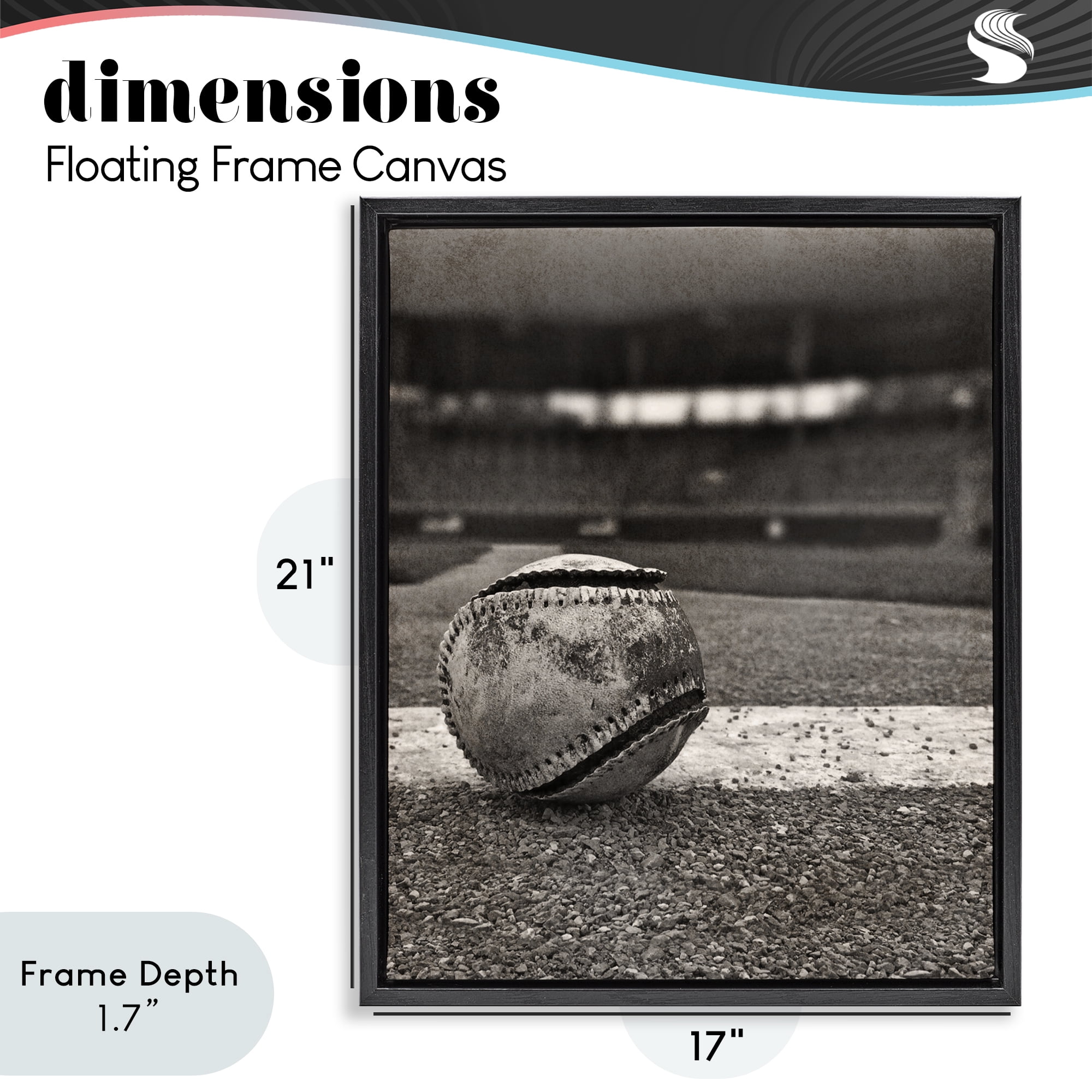 Stupell Industries Vintage Sports Weathered Baseball Black Framed Floater Canvas Wall Art, design by Marcus Prime