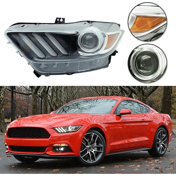 HOUGEET Headlights Assembly Fit for Ford Mustang 2015-2017 without Bulbs (D3S), Black Headlamp Replacement, Driver Side