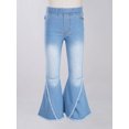 thumbnail image 3 of Xnihocha Kids Girl‘s Denim Pants Ribbed Bell Bottom Flare Leggings Jeans Trousers Light Blue 4, 3 of 6