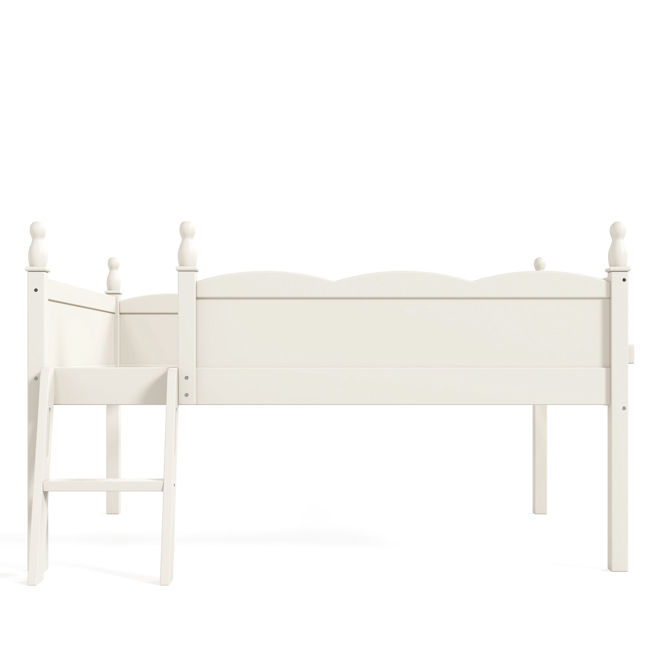 GDF Studio Full Size Low Loft Bed with Guardrails, Ladder & Side Bookshelf, Chic Design, Beige
