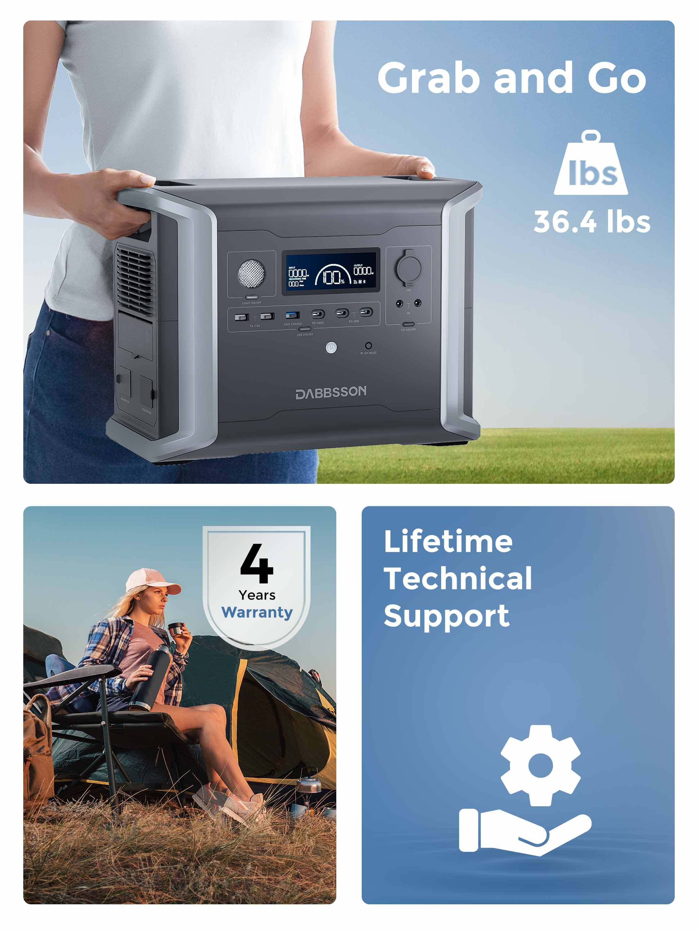 Dabbsson DBS1300 Portable Power Station 1330Wh 1200W Solar Generator LiFiPO4 Battery for Camping, Home Backup, RV
