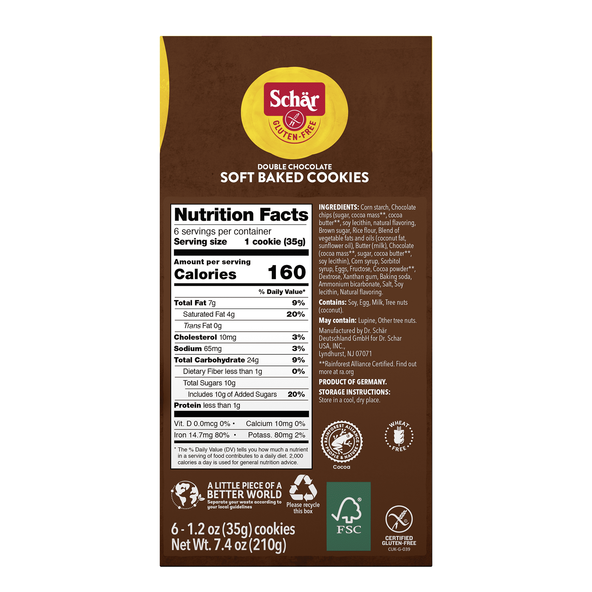 (3 pack) Schar Gluten Free Double Chocolate Soft Baked Cookies, Gluten Free Cookies, 7.4 oz