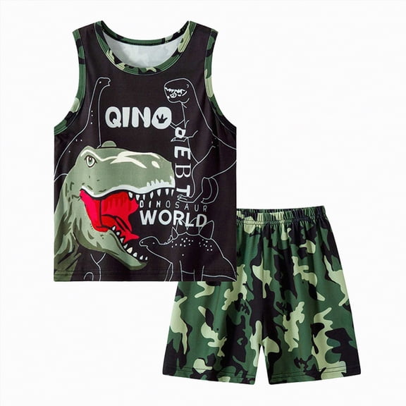KPOPLK Toddler Boy Clothes Summer Outfits Sleeveless Shirt Waffle-Knit Tank Tops T-Shirt Casual Shorts 2 Piece Clothing Set 1-5T Size 3-4 Years,Green