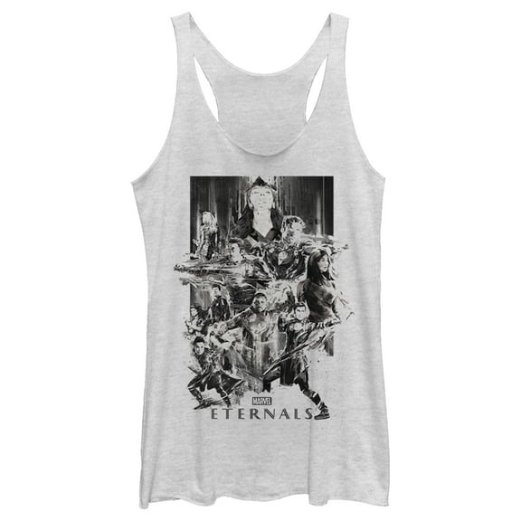 Women's Marvel Eternals Greyscale Poster  Racerback Tank Top White Heather X Small