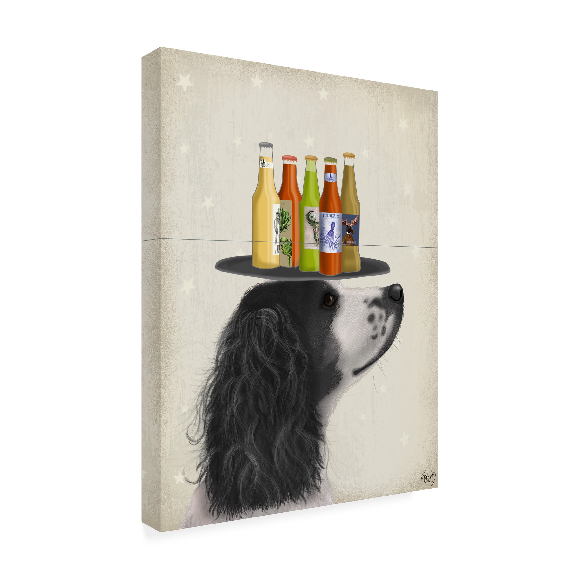 Fab Funky 'Springer Spaniel Black White Beer Lover' Canvas Art