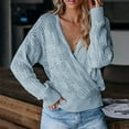 thumbnail image 2 of LYXSSBYX Women Fall Sweaters for Women 2022 Hot Sale Clearance Women’s Deep V-neck Wrap Sweater Long-sleeved Crochet Pullover, 2 of 7