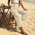 thumbnail image 4 of Textilo Women's Capris High Elastic Waist Wide Leg Capris with Pockets Drawstring Pant Casual Lounge Lightweight Summer Beach Outfit,Khaki S, 4 of 5