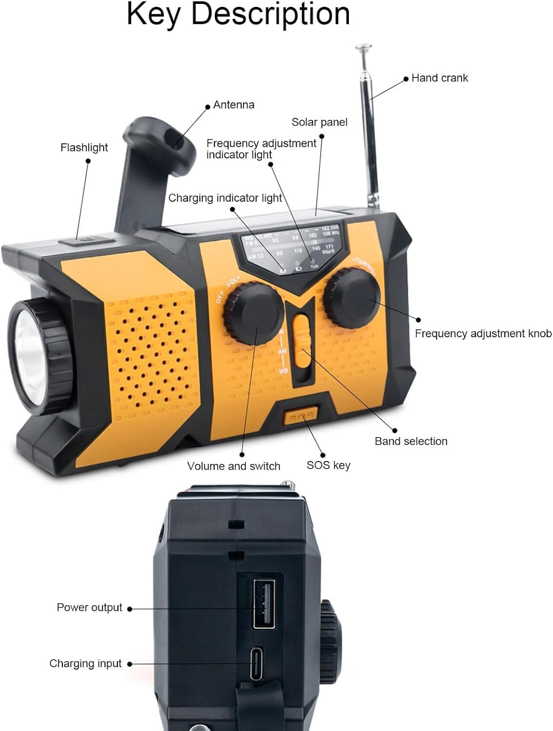 NOAA Weather Radio, 2000mAh Solar Hand Crank Emergency Radio with AM/FM/WB, Portable Survival Radio with LED Flashlight, Phone Charger, for Home Power Outage Camping Hurricane Preparedness