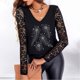 thumbnail image 2 of Moda mujer cuello en V ahueca hacia fuera encaje manga larga camiseta otoño blusa Tops Fridja  hkj2375, 2 of 8