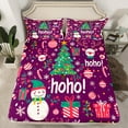 thumbnail image 2 of Manfei Cartoon Christmas Snowman Twin Sheet Sets,Merry Xmas Twin Fitted Sheet,Purple Pink White Flat Sheet For Girl Boys Kids,Super Cozy Room Decor,3-Piece, 2 of 7