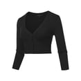 thumbnail image 2 of A2Y Women's Solid Cropped Bolero 3/4 Sleeve Button Down V-Neck Cardigan Sweater Black L, 2 of 5