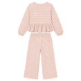 thumbnail image 6 of Szluipve 2 Piece Sets for Women Gingham Plaid Round Neck Long Sleeve Ruffle Peplum Top And Drawstring Wide Leg Cropped Pants 2 Piece Outfit Casual Loungewear Set With Pockets Pink XL, 6 of 6