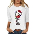 thumbnail image 1 of Pisexur T-Shirts de Noël pour Femmes Décontractés pour les Fêtes, Blouses Imprimées Verre de Vin Rouge, Col Rond, Manches 3/4, Chandails Mode d'Automne, 1 of 4