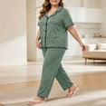 thumbnail image 3 of Maplenight 2 Piece Pajamas for Women Set Plus Size Short Sleeve Button Down Tops and Long Pants Pj Set Soft Sleepwear Loungewear, 3 of 6