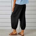 thumbnail image 4 of Women‘s Cotton Linen Pants Drawstring Elastic Waist Capri Pants Lounge Pants with Pockets, 4 of 9