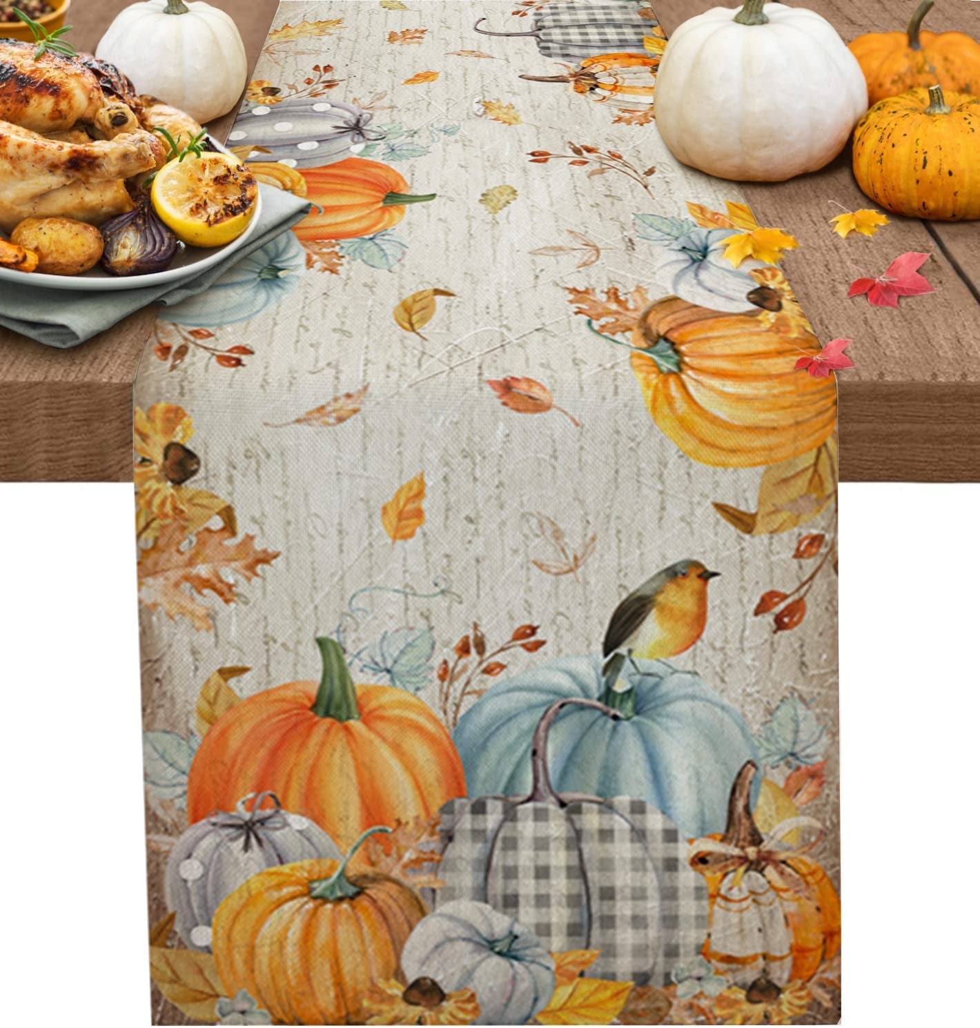Fall Table Runner 108 inch Long, Thanksgiving Table Runners Harvest