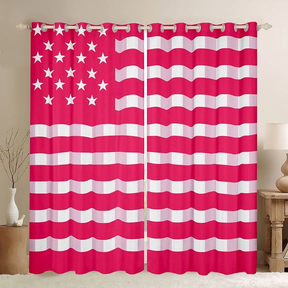 Homewish Modern American Flag Black Out Curtains for Kids, Cartoon Stars Print Curtains Pack of 2 (42x63 Each), Hot Pink Abstract Bedroom Curtains, Living Room Curtains Decor