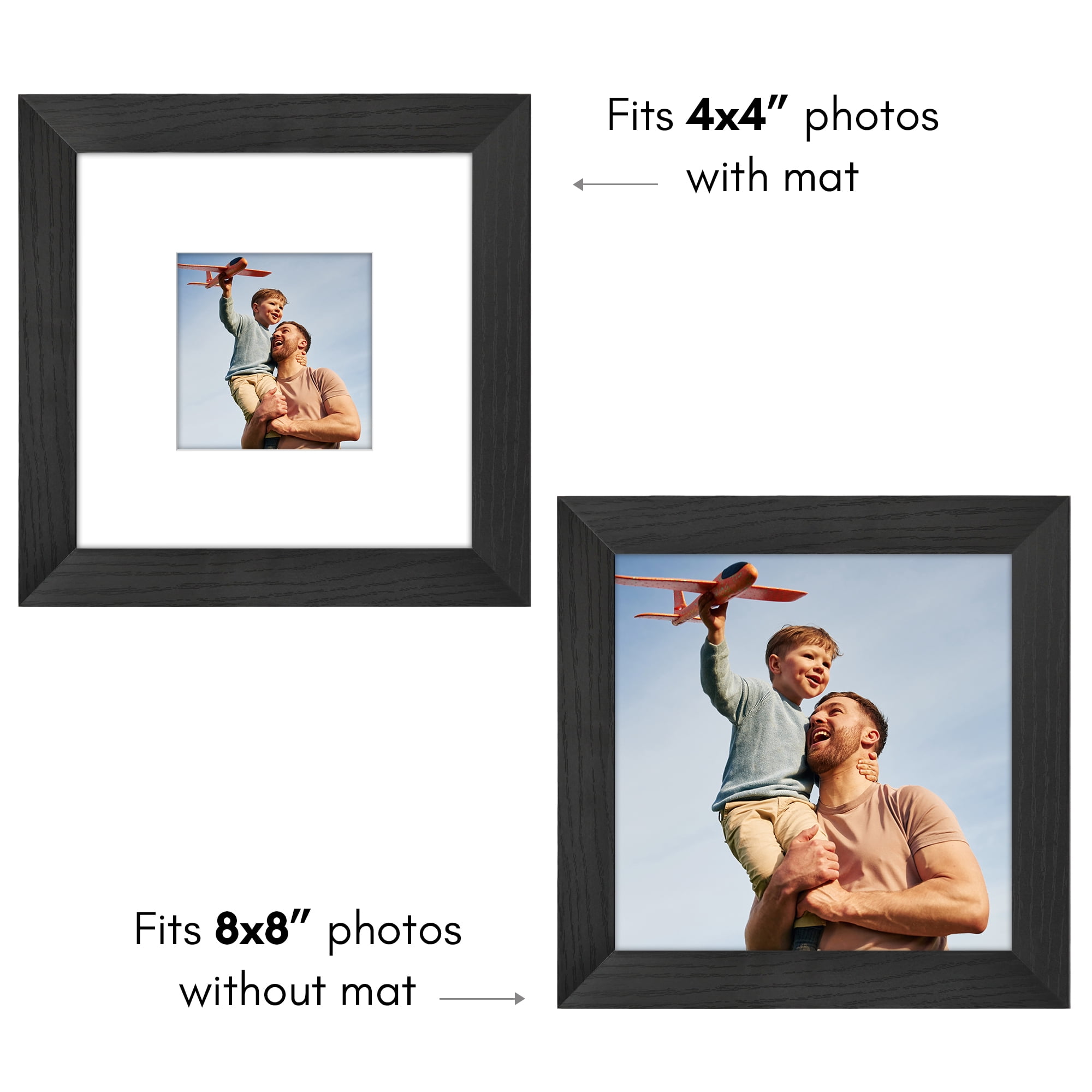Americanflat 8x8 Picture Frame with Shatter-Resistant Glass with 4x4 Mat Display Photo Hudson Wide - Black
