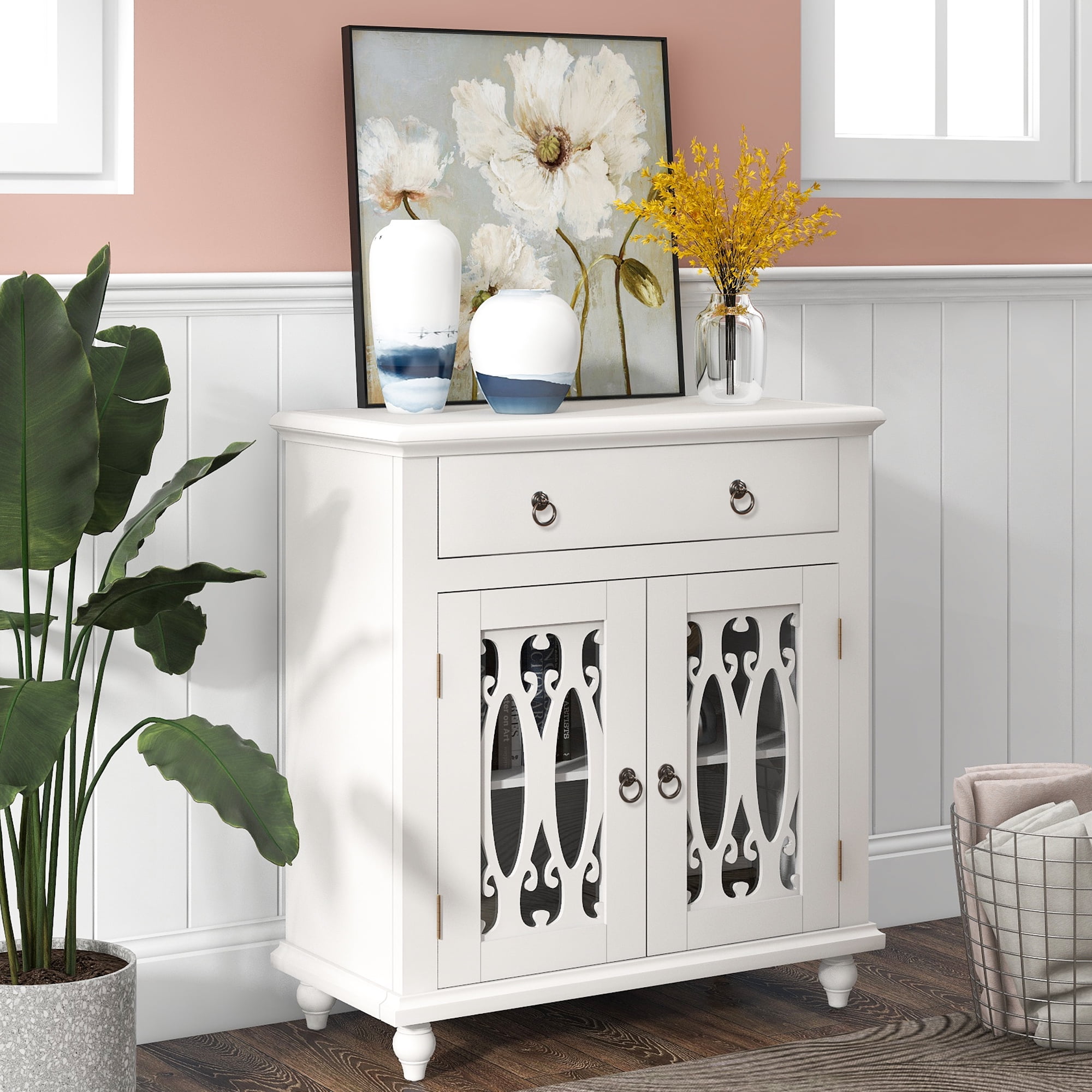 Nestfair White Accent Sideboard Storage Cabinet with Doors and ...