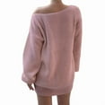 thumbnail image 5 of Women'S Off Shoulder Lantern Long Sleeve Sweater Dress Fall Loose Ribbed Knit Solid Mini Jumper Pullover Dresses Pink M, 5 of 9