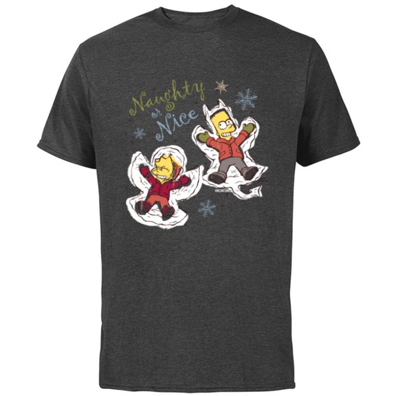 The Simpsons Bart and Lisa Christmas Holiday Naughty or Nice - Short Sleeve Cotton T-Shirt for Adults - Customized-Charcoal