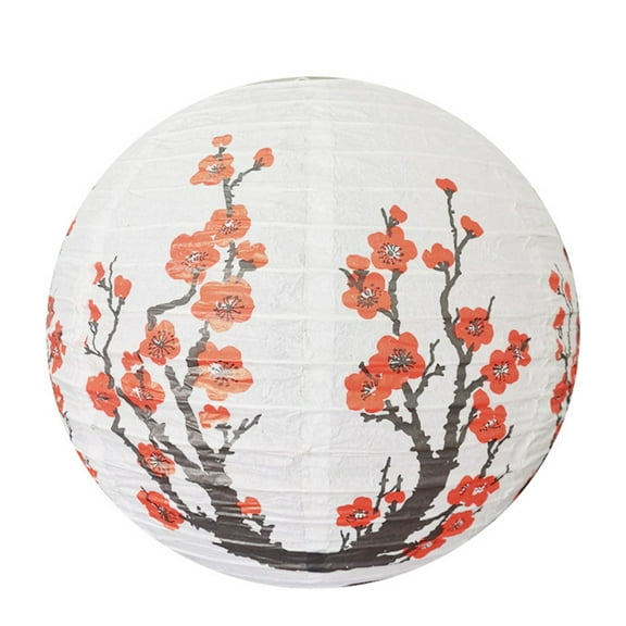 Chinese Oriental Style Light Red White Plum Blossom Round Paper Lantern Lamp Ready to Fine Workmanship Easy Use