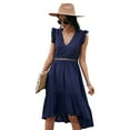 thumbnail image 7 of Summer Dresses for Women Maxi Dress V-Neck Fashion Solid Color Hollow Stitching Dress, 7 of 7