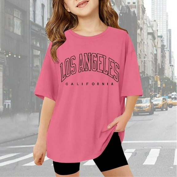 SNKSDGM Baby Girl July 2025 Cropped Girls Short Sleeve T Shirts Letter Printed Kids Summer Oversized Tops Trendy Crewneck Basic Tees 5-14Y Girls Fashion