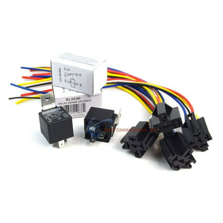 (4 Pack Bundle) 30/40 AMP Relay + 5-Wire Relay Socket w/ Leads Metra Install
