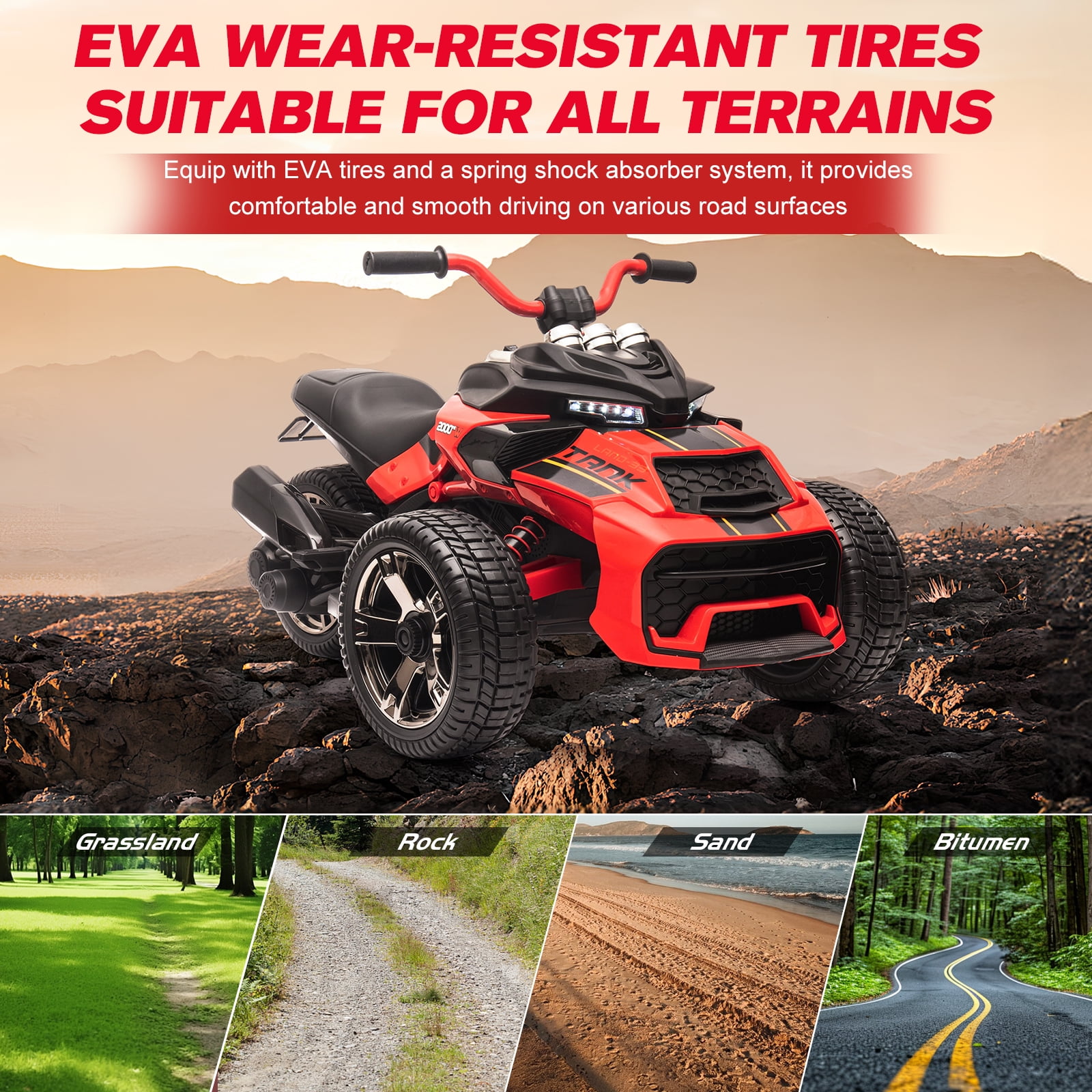 12V Kids Ride On ATV Car, MUKIDY  2 Wheeler Motorcycle Electric Vehicle ATV with LED, Music,Ride on Car Toy for Boys and Girls -Red