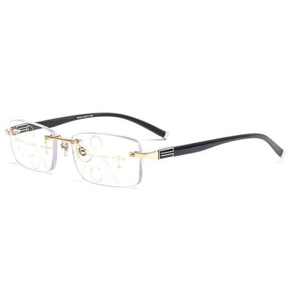 Mens Rimless Progressive Reading Glasses 1.25 Multifocus Blue Light Blocking Business Gold Rectangular Readers  1.25 Strength