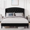 thumbnail image 3 of Queen Size Bed Frame, Modern Platform Bed with Upholstered Wingback Button Tufted Headboard, Black, 3 of 6