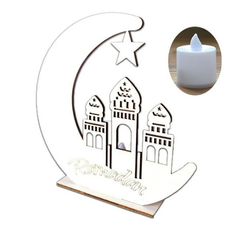

HLGDYJ Wooden Ramadan Eid Mubarak Moon Star Islam Hanging Pendant Plate With LED Light Ornament Home Decor DIY Gift
