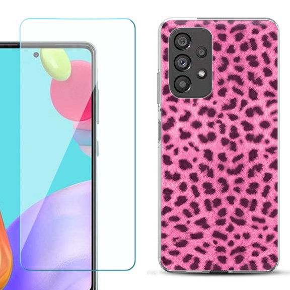 Slim-Fit Fashion Phone Case for Samsung Galaxy A53 5G, with Tempered Glass Screen Protector, by OneToughShield ® - Cheetah Pink