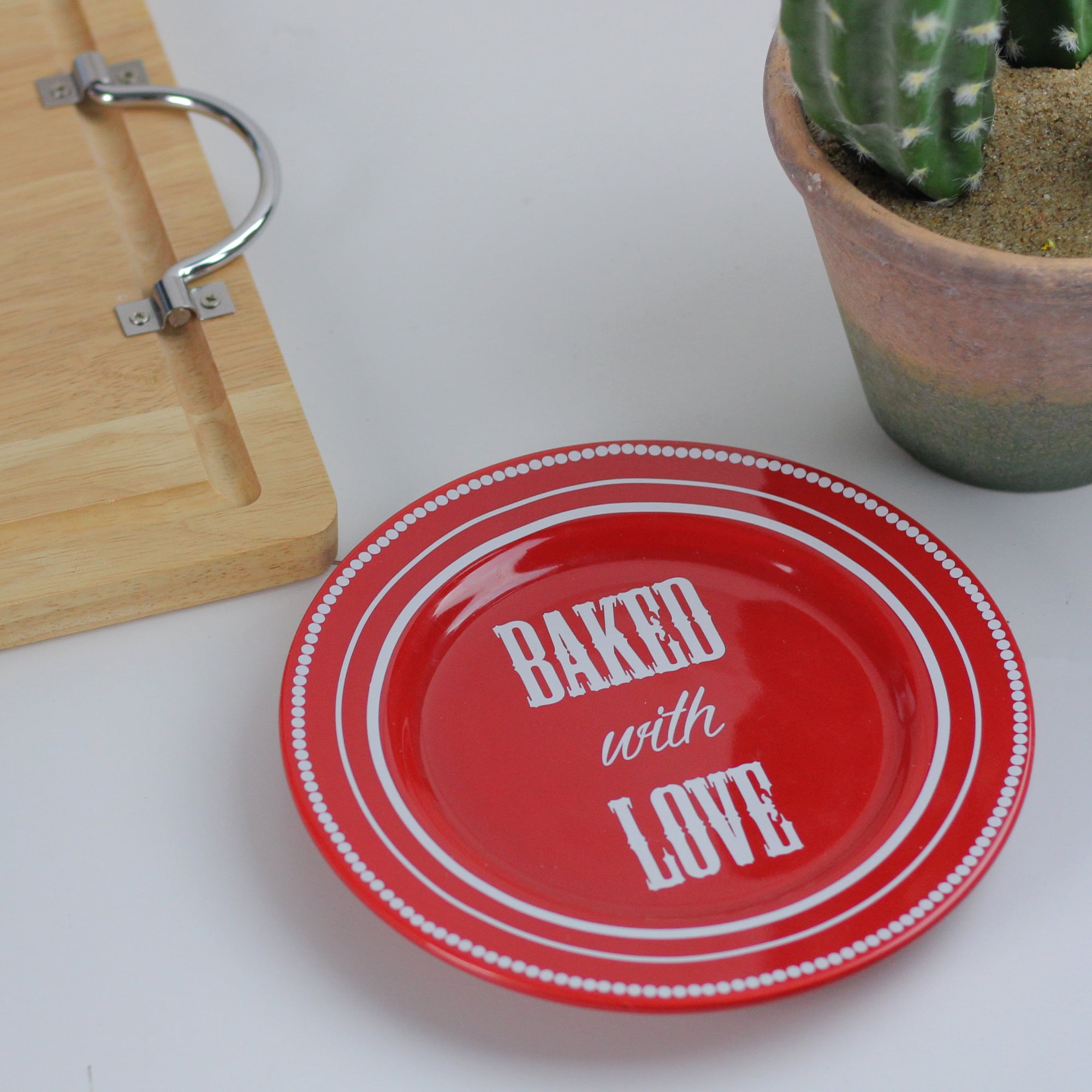 7.5" Red and White 'Baked with Love' Dessert Plate