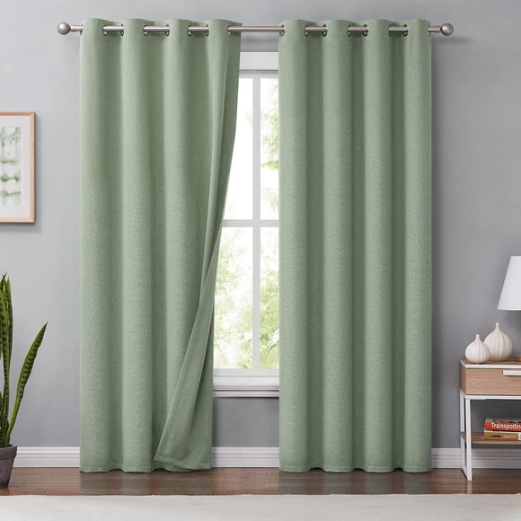Cortinas opacas de lino verde Melodieux, 213 cm, para dormitorio