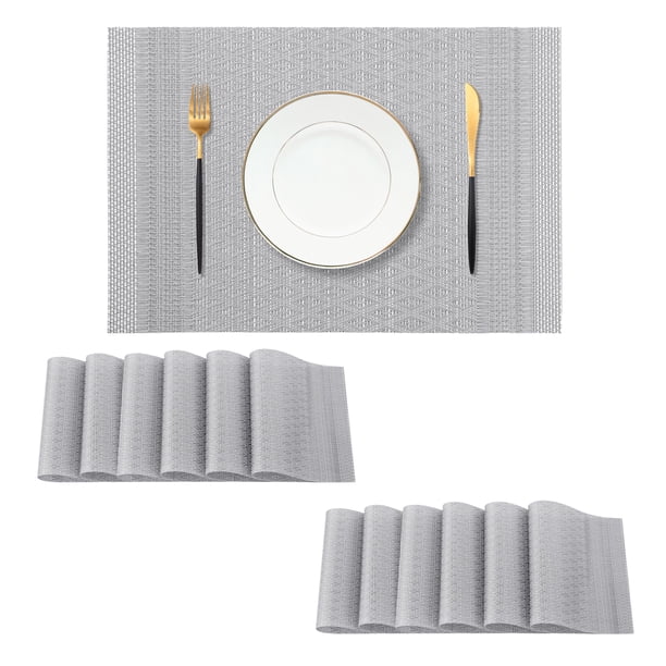 Set de 12 Individuales Lunar Grey de Leetaltree - Individuales Resistentes al Calor y Antideslizantes para Mesa de Comedor, Lavables y Duraderos de PVC Vinílico Tejido (Lunar Grey, 12)