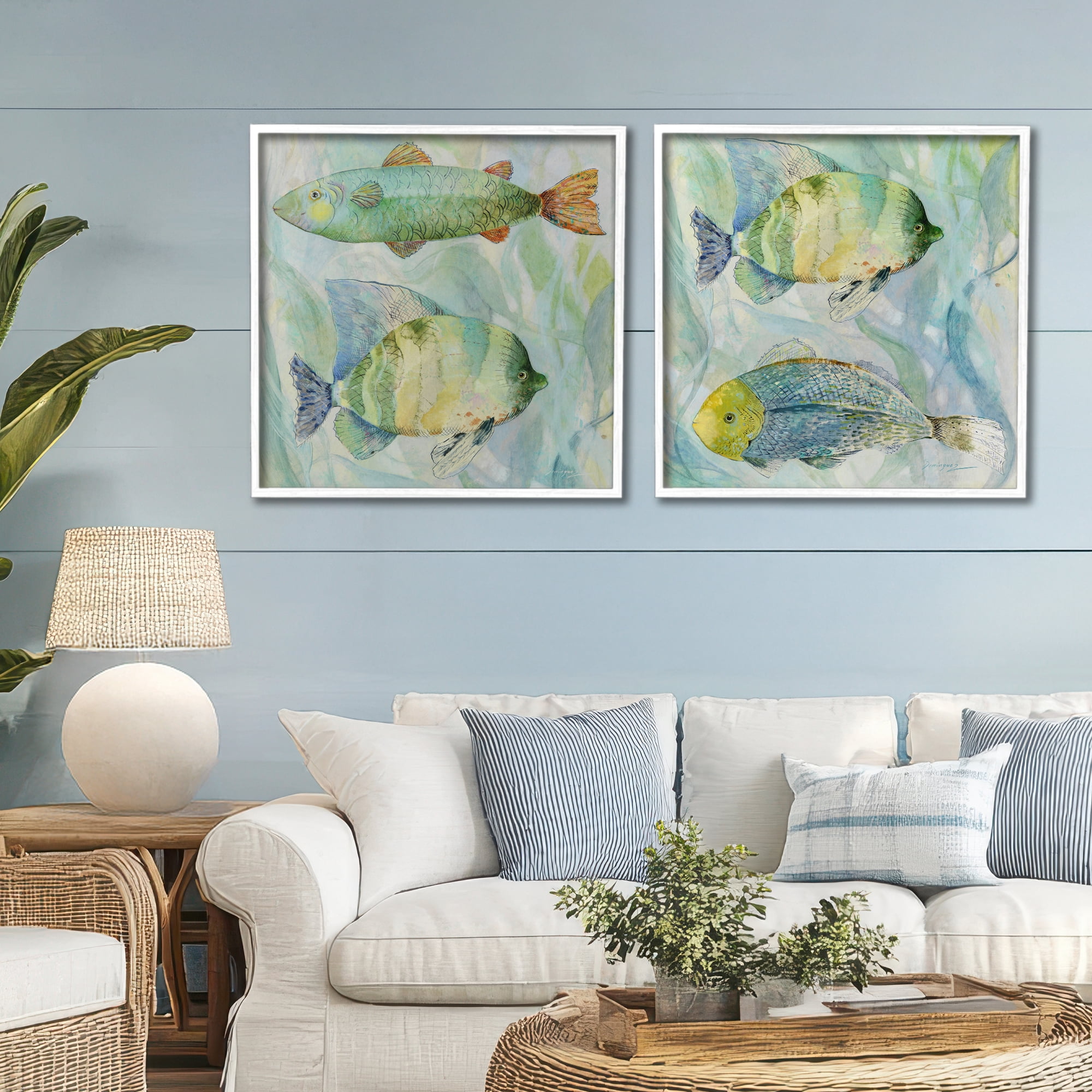 Stupell Industries Sweet Fish Aquatics 2 Piece White Framed Giclee Art Set, design by Lorenzo Collective