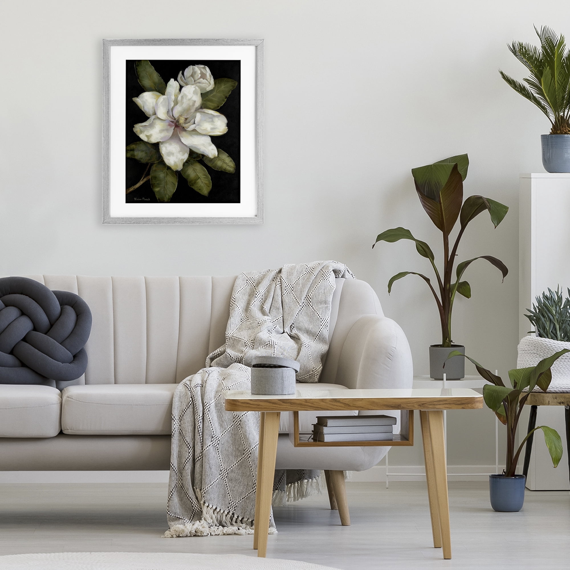 Stupell Industries Budding Magnolia Blooms Gray Framed Print Under Glass, design by Nan