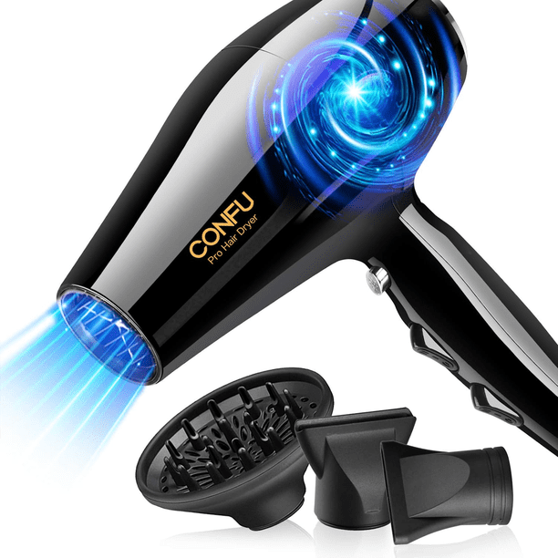 CONFU Ionic Ceramic Hair Dryer, with Diffuser & 2 Concentrator, Black ...